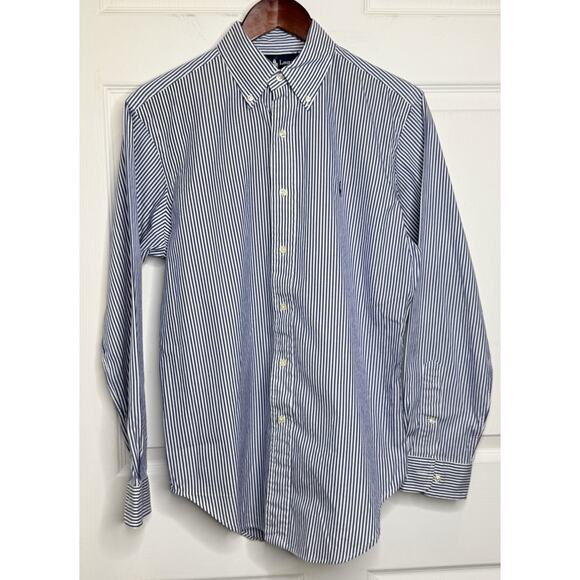 Ralph Lauren Size 15 32/33 Collared Dress Shirt Blue White Striped Polo Logo - Picture 1 of 5